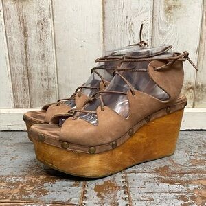 Five Worlds Platform Wedge Leather Lace Up Sandals